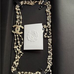 CHANEL Gold and Pearl triple Strand Necklace